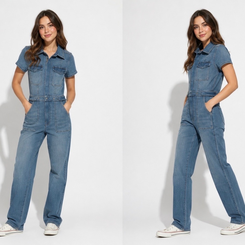 Good American Fit For Success Denim Jumpsuit Blue GMJS731SO Womens XS NWT